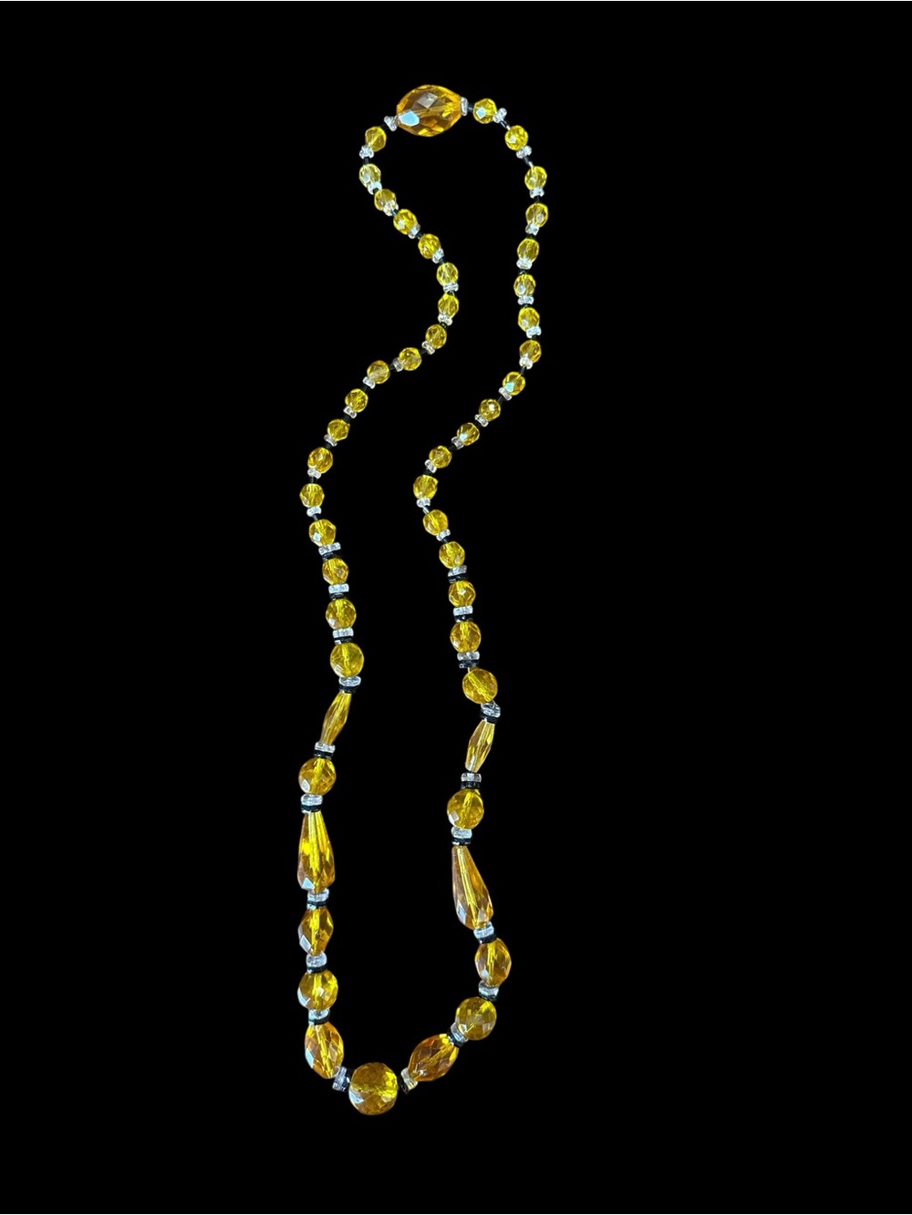 Vintage Art Deco Czech Yellow / Amber Glass Bead Necklace - Women's Jewelry